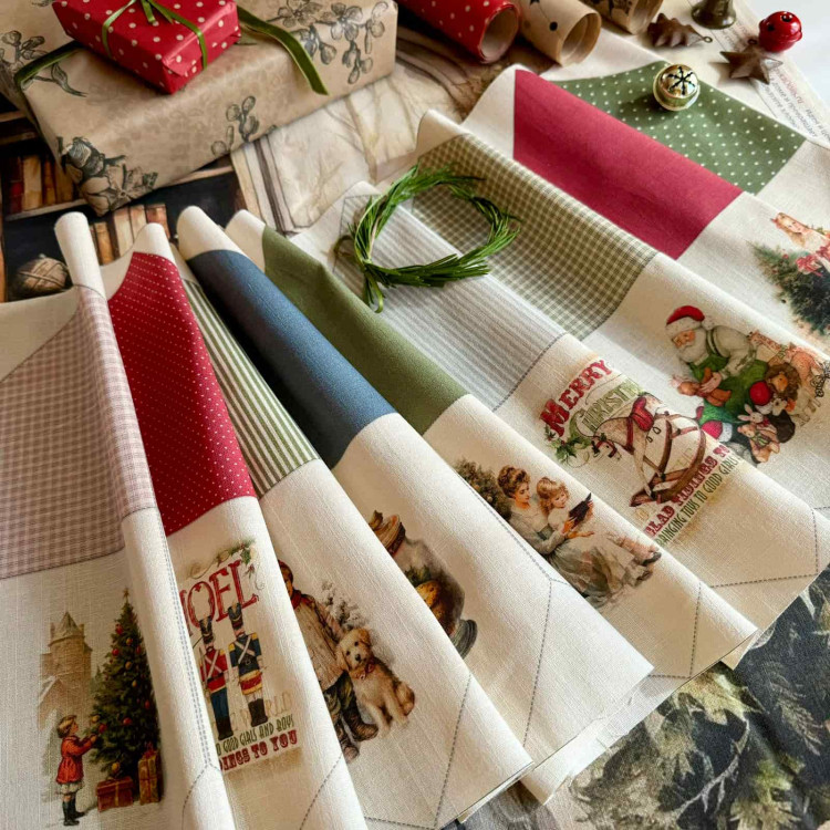 Лен лимитированная коллекция Christmas купон 135*33см Гирлянда 10 двусторонних флажков