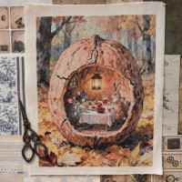 Постер Сказки, купон на холсте 21*28см Домик - грецкий орех